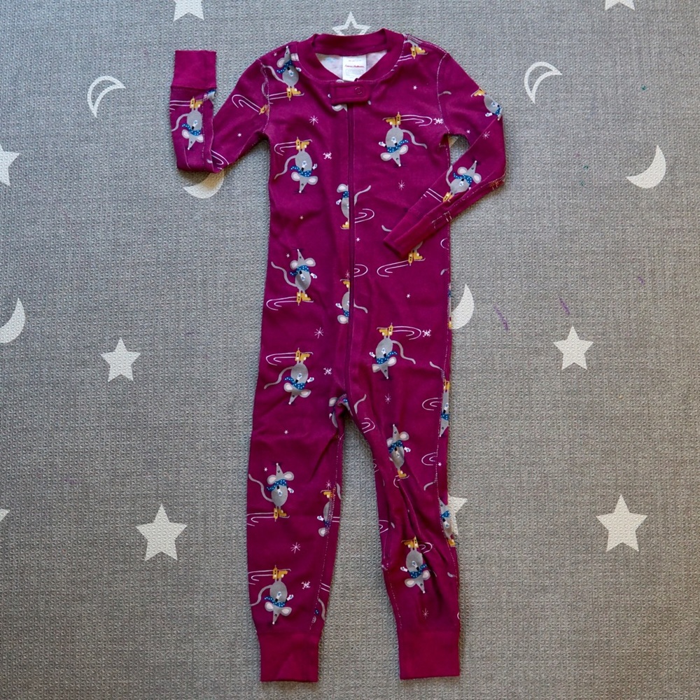 Hanna Andersson Magenta Ice Skating Mouse Sleeper Sz 3T 90cm